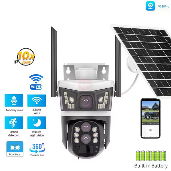 CAMARA GRIS CON PANEL SOLAR 2 LENTES WIFI