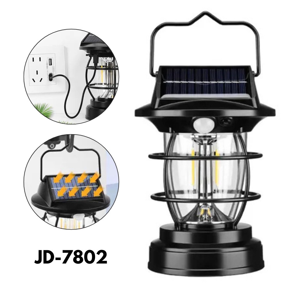 Lampara Caperuza Camping Led carga Solar Con Gancho Colgante JD-7802