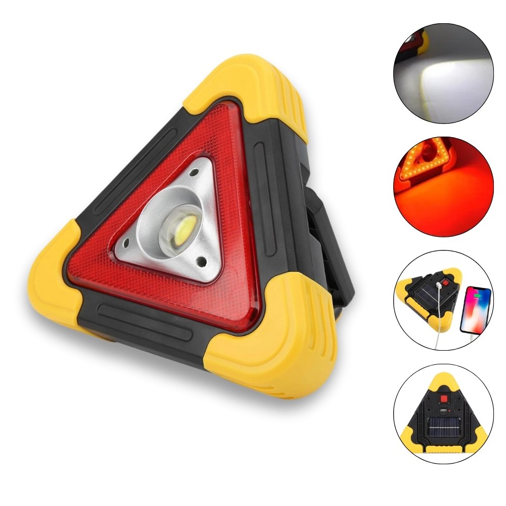 Lampara Señalización Emergencia Triangulo Luz Led Roja Panel Solar